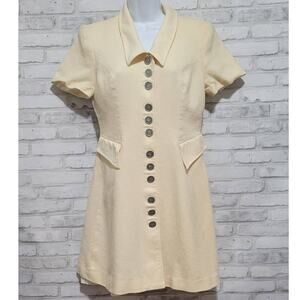 Vtg Yasaman Office Wear Button Dress Baby Yellow Womens Size 6